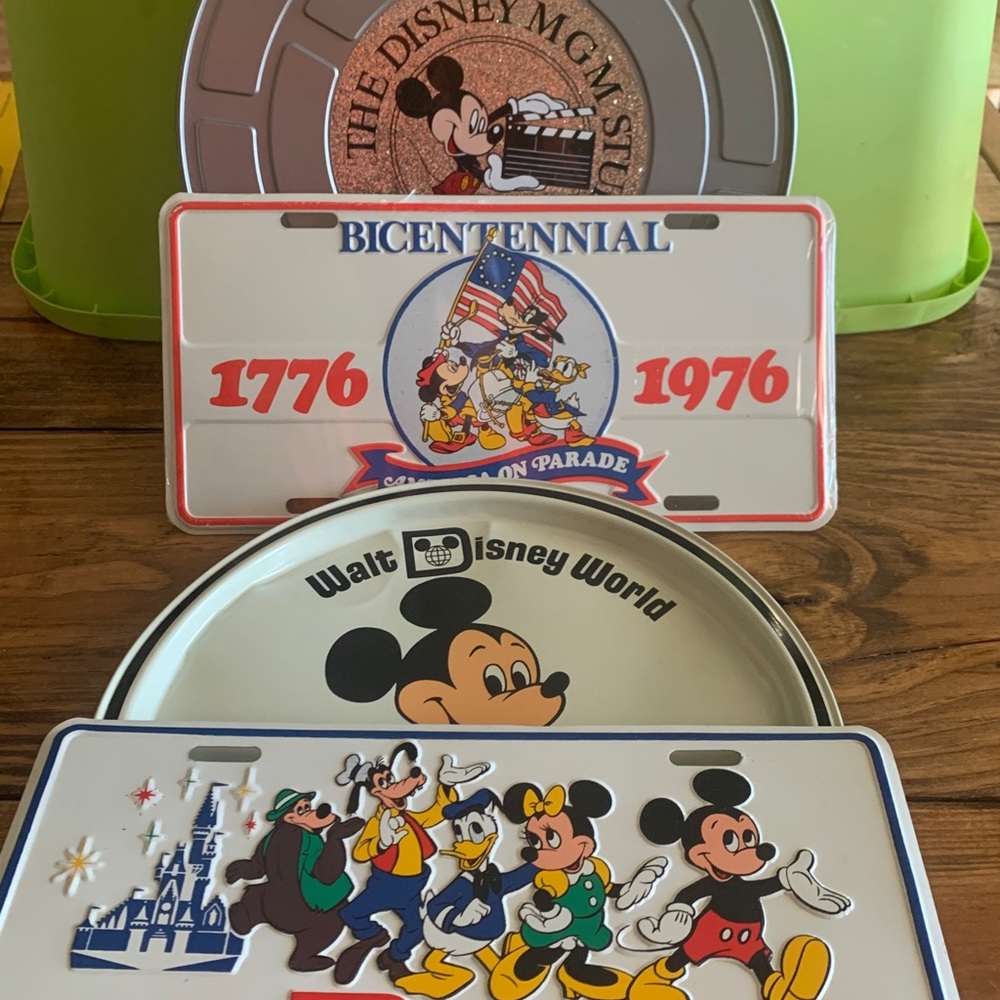 Lot 4 of 80s Walt Disney/NWT Mickey Mouse License Plates/movie/cheap/vintage